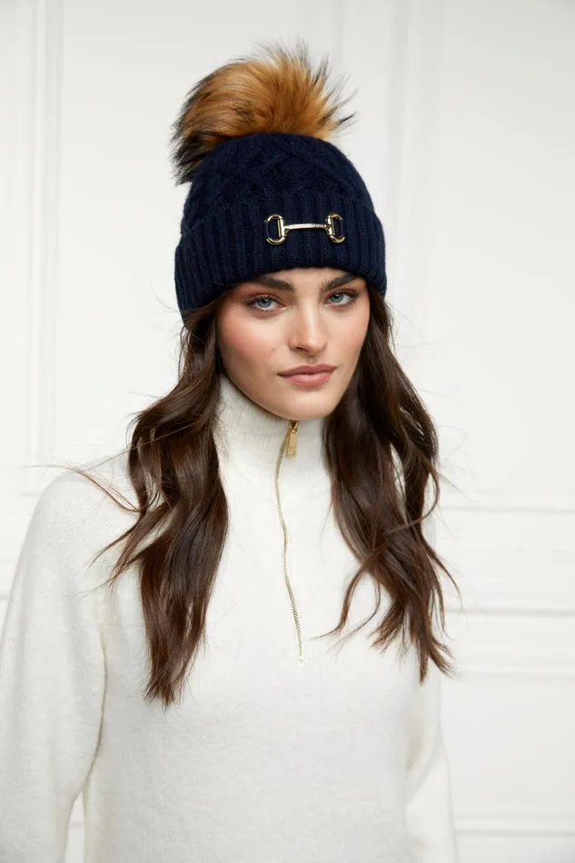 Holland Cooper Headwear Women Horsebit Bobble Hat Ink Navy Holland Cooper Headwear Women Horsebit Bobble Hat Ink Navy