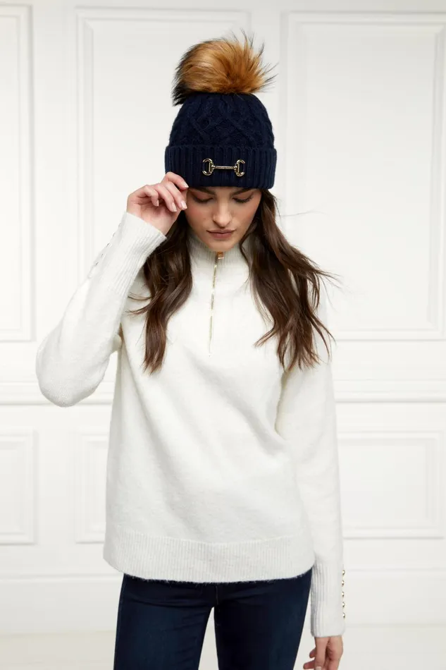 Holland Cooper Headwear Women Horsebit Bobble Hat Ink Navy Holland Cooper Headwear Women Horsebit Bobble Hat Ink Navy