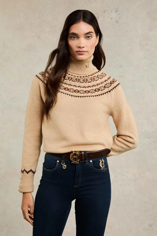 Holland Cooper Knitwear Women Jennifer Roll Neck Knit Camel