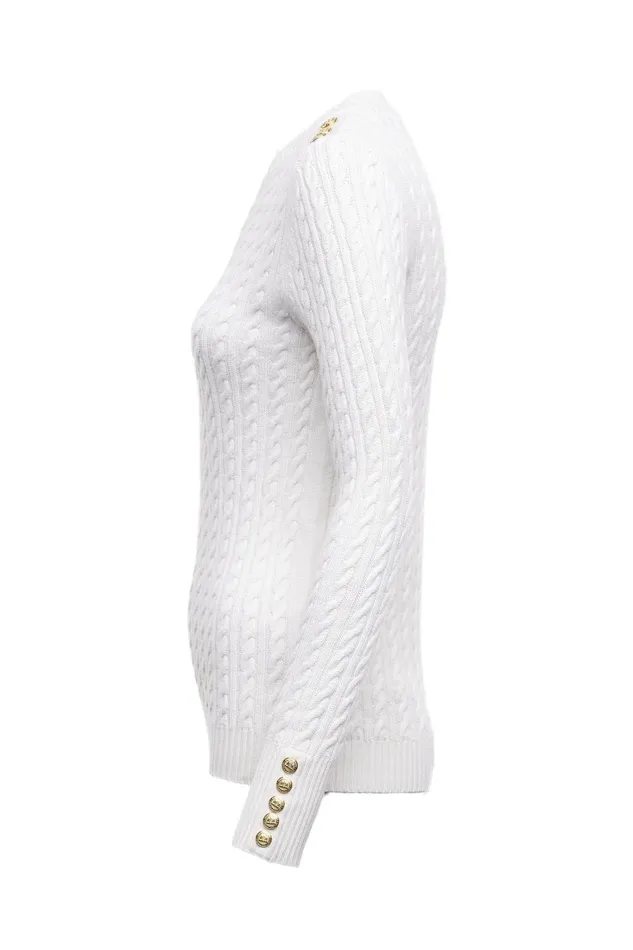 Holland Cooper Knitwear Women Seattle Cable Crew Knit White Holland Cooper Knitwear Women Seattle Cable Crew Knit White