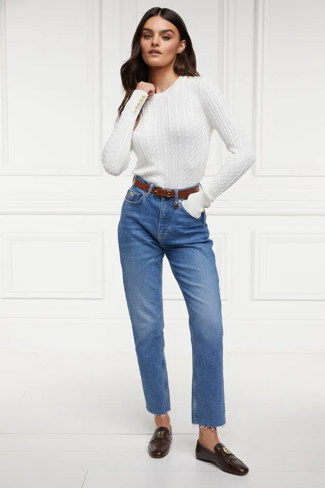 Holland Cooper Knitwear Women Seattle Cable Crew Knit White Holland Cooper Knitwear Women Seattle Cable Crew Knit White