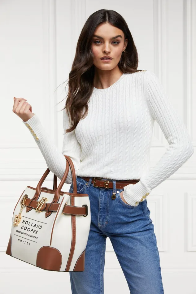 Holland Cooper Knitwear Women Seattle Cable Crew Knit White Holland Cooper Knitwear Women Seattle Cable Crew Knit White