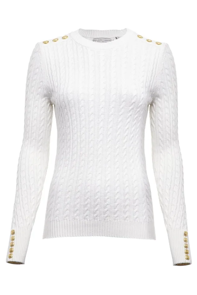Holland Cooper Knitwear Women Seattle Cable Crew Knit White Holland Cooper Knitwear Women Seattle Cable Crew Knit White