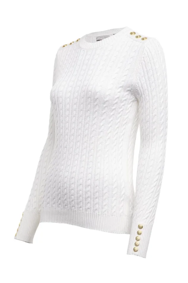Holland Cooper Knitwear Women Seattle Cable Crew Knit White Holland Cooper Knitwear Women Seattle Cable Crew Knit White