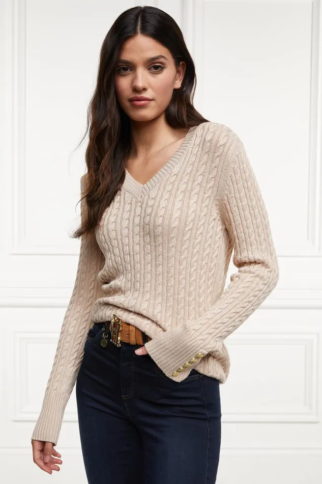 Holland Cooper Knitwear Women Seattle VNeck Knit Oatmeal