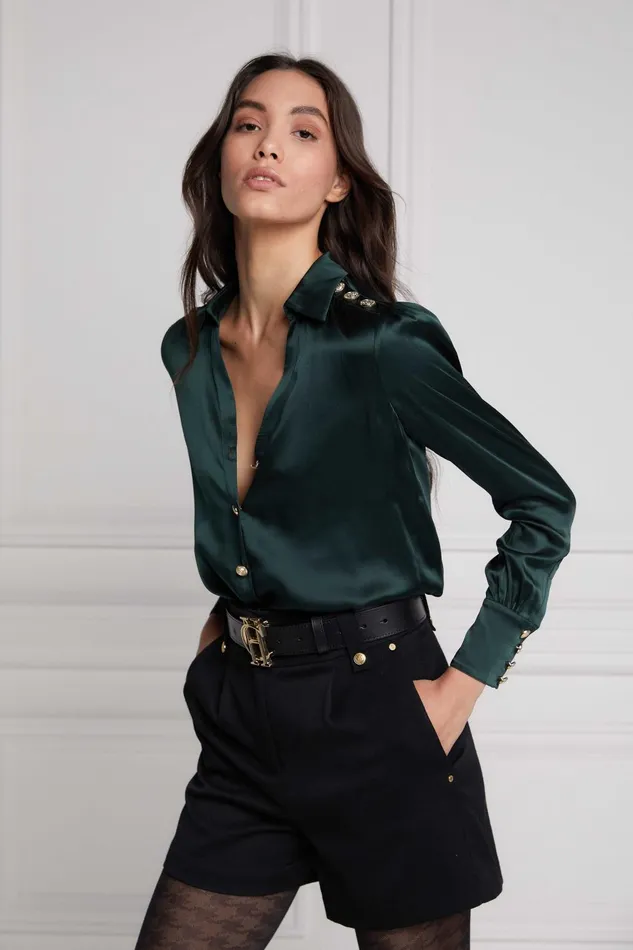 Holland Cooper Shirts and Blouses Women Silk VNeck Blouse Emerald