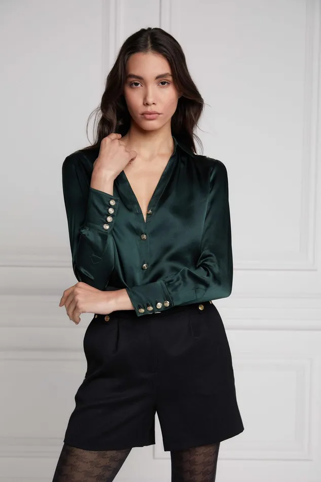 Holland Cooper Shirts and Blouses Women Silk VNeck Blouse Emerald Holland Cooper Shirts and Blouses Women Silk VNeck Blouse Emerald
