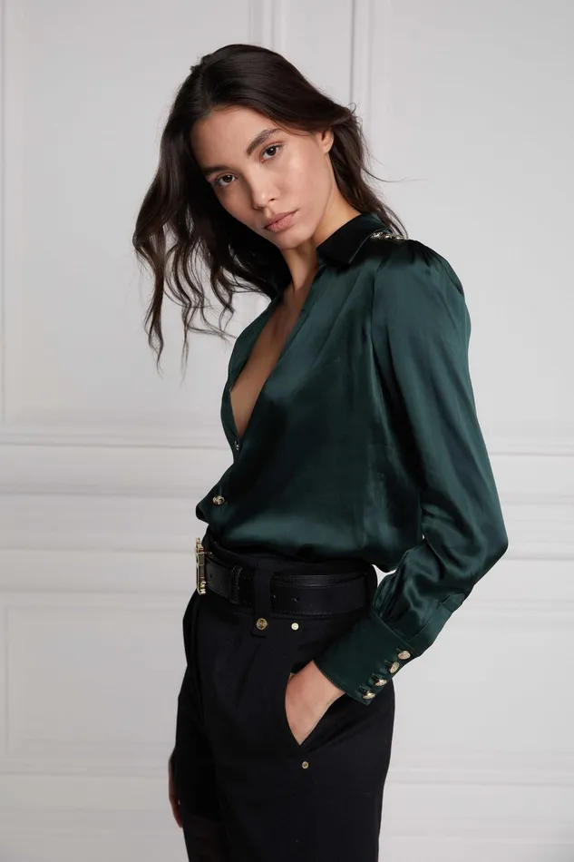 Holland Cooper Shirts and Blouses Women Silk VNeck Blouse Emerald Holland Cooper Shirts and Blouses Women Silk VNeck Blouse Emerald