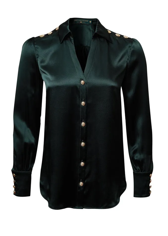 Holland Cooper Shirts and Blouses Women Silk VNeck Blouse Emerald Holland Cooper Shirts and Blouses Women Silk VNeck Blouse Emerald