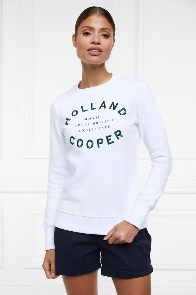 Holland Cooper Sweatshirts Women Varsity Crew White Holland Cooper Sweatshirts Women Varsity Crew White