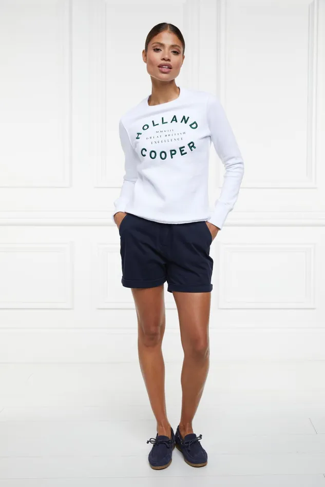 Holland Cooper Sweatshirts Women Varsity Crew White Holland Cooper Sweatshirts Women Varsity Crew White