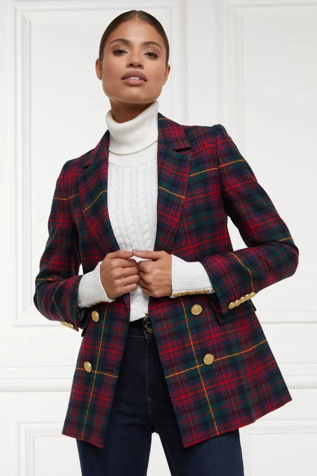 Holland Cooper Tailoring Women Double Breasted Blazer Logan Tartan