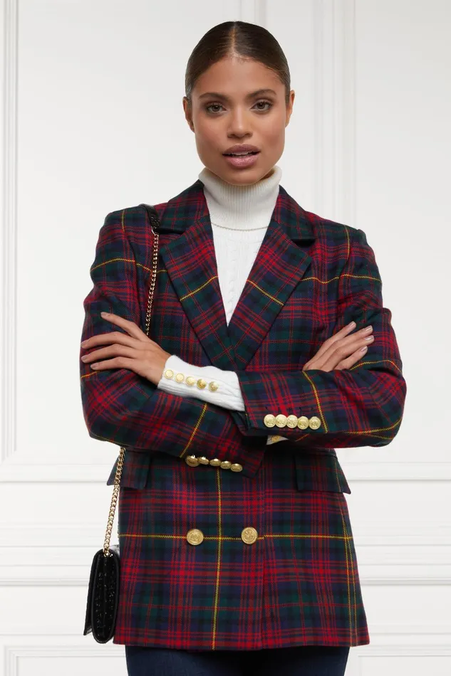Holland Cooper Tailoring Women Double Breasted Blazer Logan Tartan