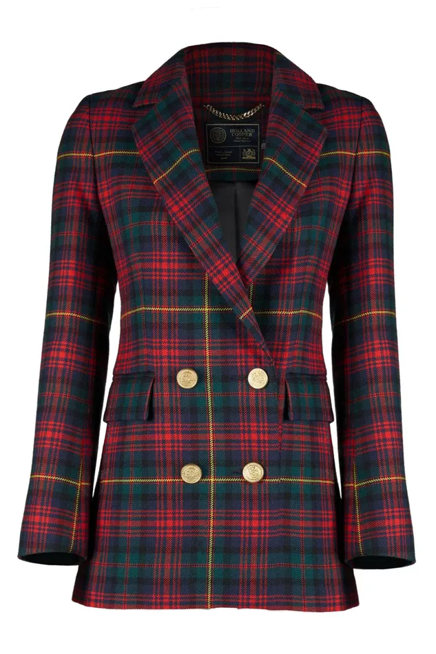 Holland Cooper Tailoring Women Double Breasted Blazer Logan Tartan