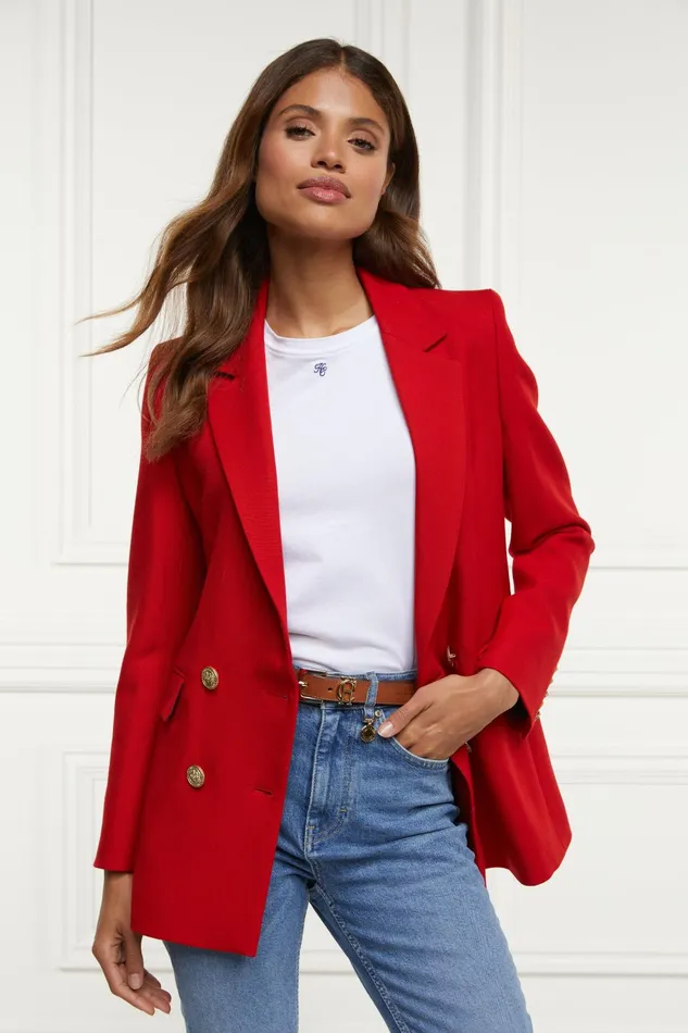 Holland Cooper Tailoring Women Double Breasted Blazer Red Barathea