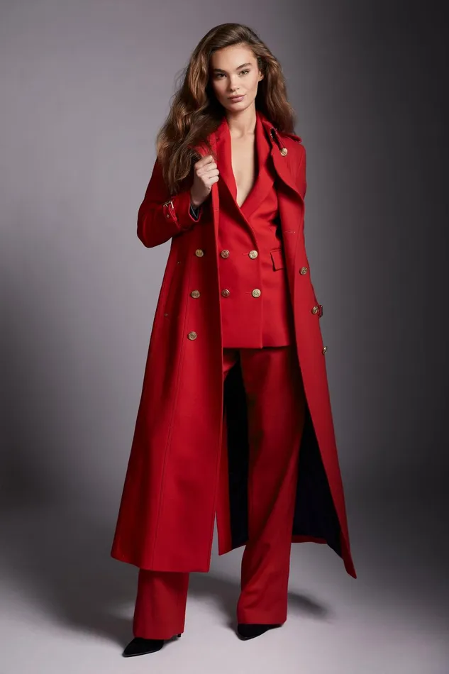 Holland Cooper Tailoring Women Double Breasted Blazer Red Barathea
