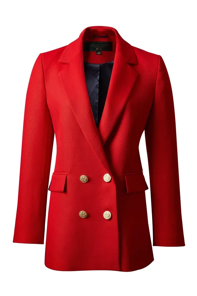 Holland Cooper Tailoring Women Double Breasted Blazer Red Barathea