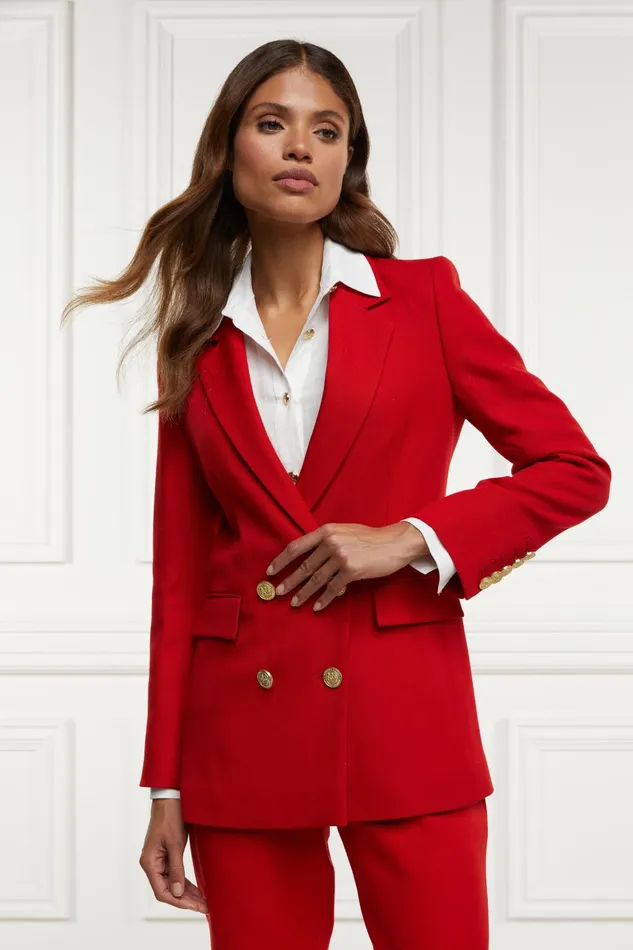 Holland Cooper Tailoring Women Double Breasted Blazer Red Barathea