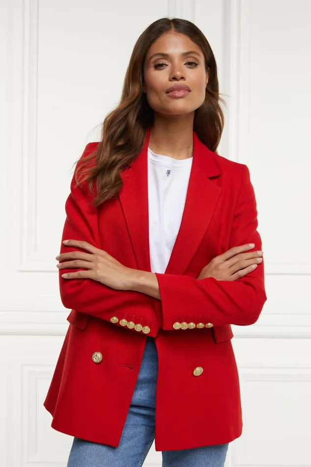 Holland Cooper Tailoring Women Double Breasted Blazer Red Barathea