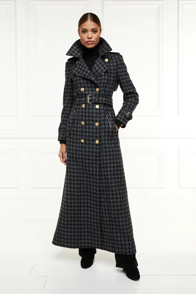 Holland Cooper Tailoring Women Full Length Chelsea Trench Coat Large Scale Charcoal Houndstooth Holland Cooper Tailoring Women Full Length Chelsea Trench Coat Large Scale Charcoal Houndstooth