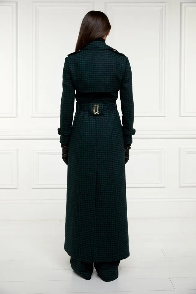 Holland Cooper Tailoring Women Full Length Marlborough Trench Coat Emerald Houndstooth