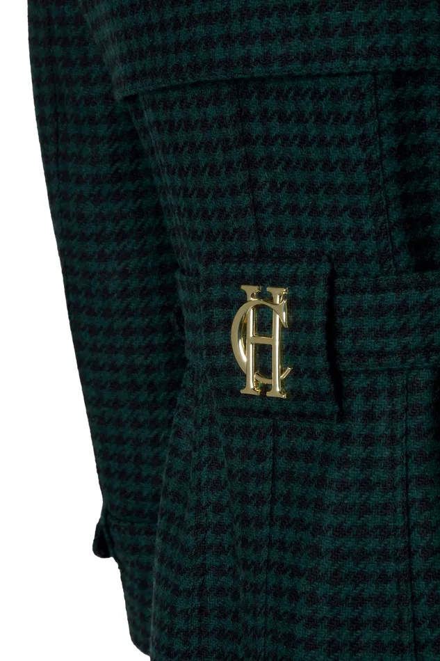 Holland Cooper Tailoring Women Full Length Marlborough Trench Coat Emerald Houndstooth