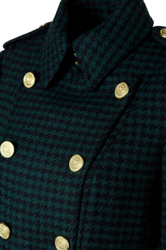 Holland Cooper Tailoring Women Full Length Marlborough Trench Coat Emerald Houndstooth