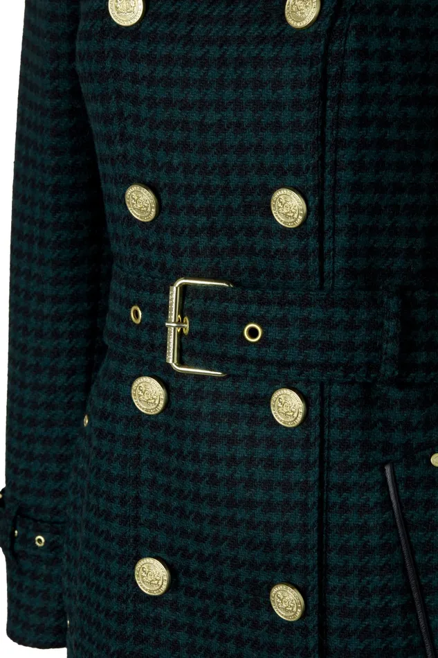 Holland Cooper Tailoring Women Full Length Marlborough Trench Coat Emerald Houndstooth