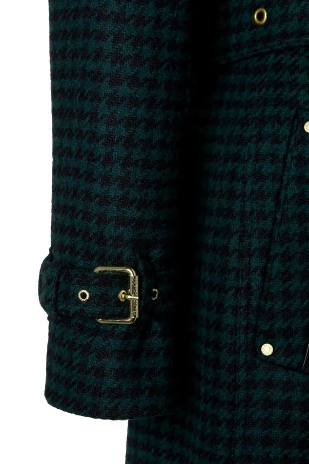 Holland Cooper Tailoring Women Full Length Marlborough Trench Coat Emerald Houndstooth
