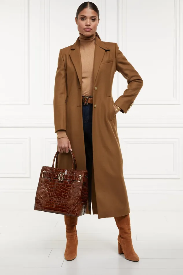 Holland Cooper Tailoring Women Full Length Regency Coat Dark Camel