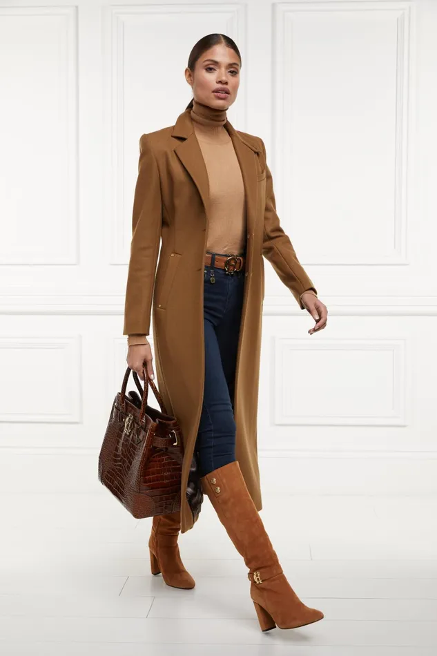 Holland Cooper Tailoring Women Full Length Regency Coat Dark Camel