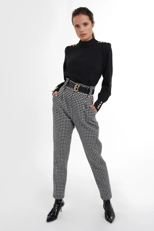 Holland Cooper Tailoring Women High Waisted Peg Trouser Houndstooth Holland Cooper Tailoring Women High Waisted Peg Trouser Houndstooth