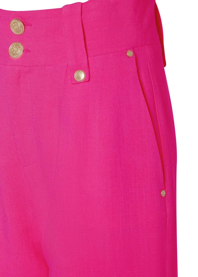 Holland Cooper Tailoring Women High Waisted Straight Trouser Hot Pink Linen Holland Cooper Tailoring Women High Waisted Straight Trouser Hot Pink Linen