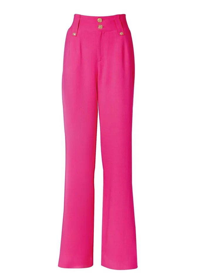 Holland Cooper Tailoring Women High Waisted Straight Trouser Hot Pink Linen Holland Cooper Tailoring Women High Waisted Straight Trouser Hot Pink Linen