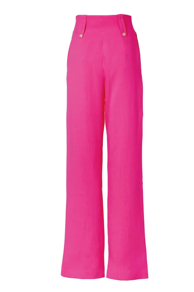 Holland Cooper Tailoring Women High Waisted Straight Trouser Hot Pink Linen Holland Cooper Tailoring Women High Waisted Straight Trouser Hot Pink Linen