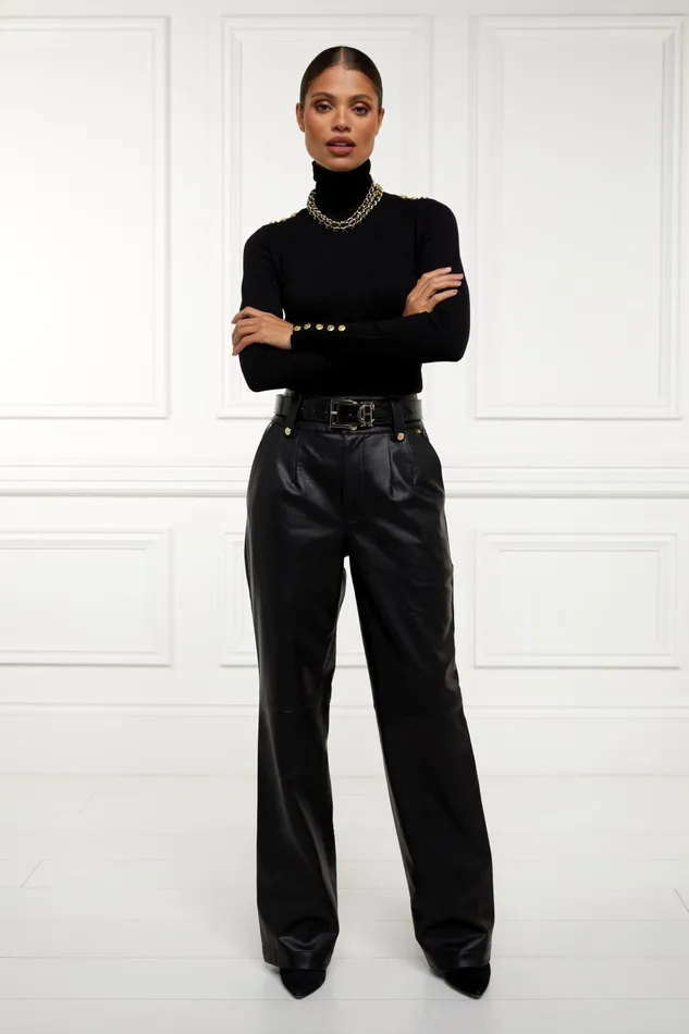 Holland Cooper Trousers Women High Waisted Faux Leather Trouser Black