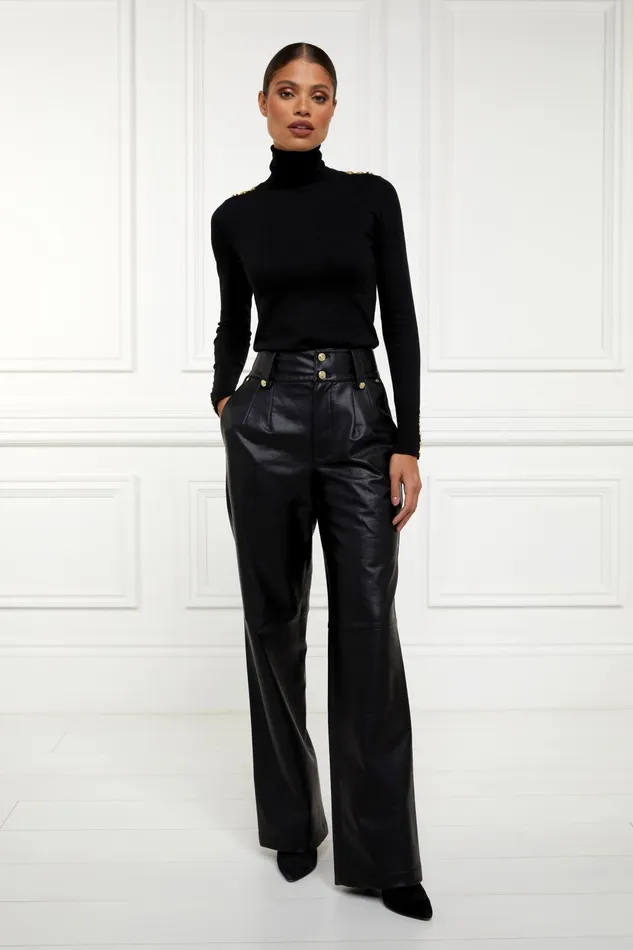 Holland Cooper Trousers Women High Waisted Faux Leather Trouser Black Holland Cooper Trousers Women High Waisted Faux Leather Trouser Black