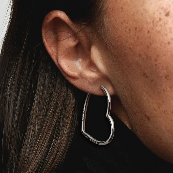 Hoop Earrings Women Pandora Asymmetrical Heart Hoop Earrings
