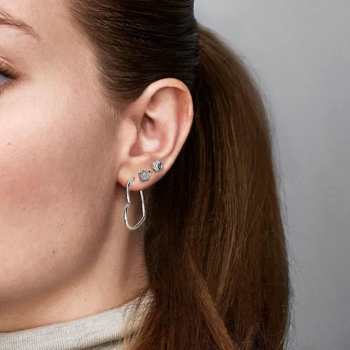 Hoop Earrings Women Pandora Asymmetrical Heart Hoop Earrings