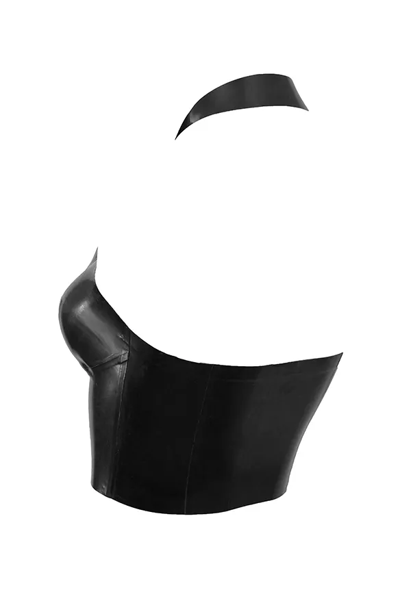 House Of CB AriadneBlack Latex Halter Top Black Women Tops
