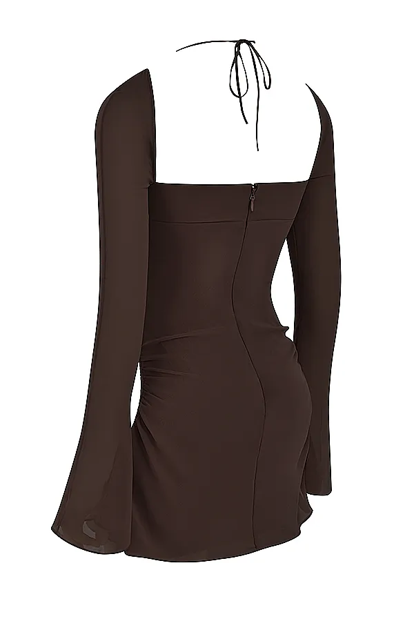 House Of CB BabyChocolate Chiffon Cutout Halter Mini Dress 8211 SALE Chocolate Women Mini Dresses