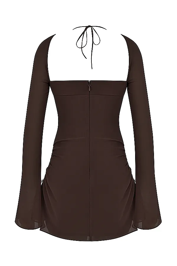 House Of CB BabyChocolate Chiffon Cutout Halter Mini Dress 8211 SALE Chocolate Women Mini Dresses