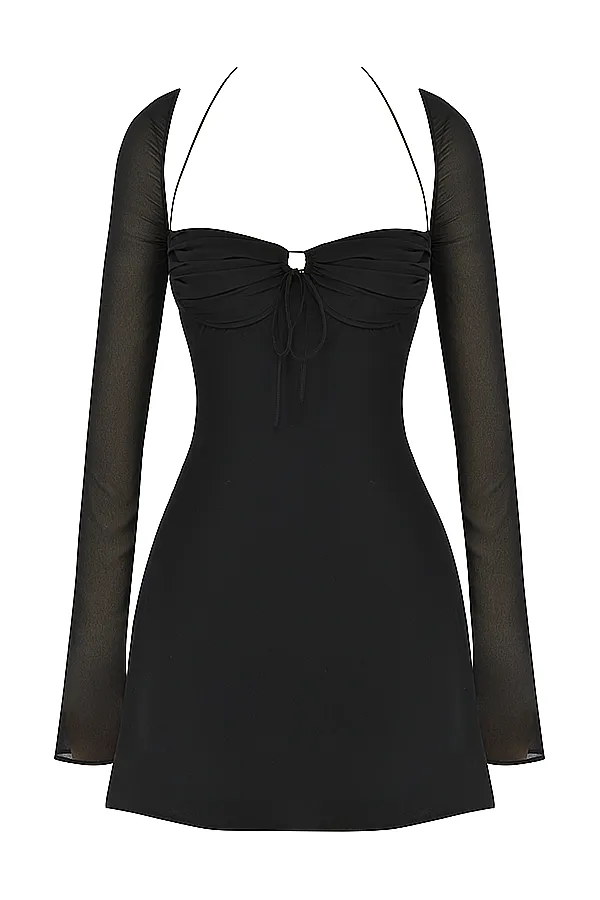 House Of CB BabyDollBlack Chiffon Halter Mini Dress 8211 SALE Black Women Mini Dresses