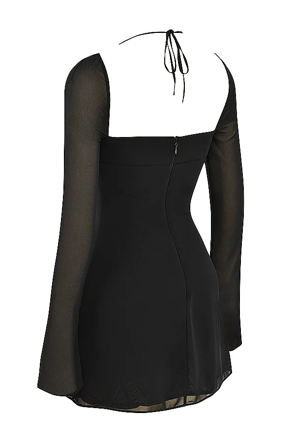 House Of CB BabyDollBlack Chiffon Halter Mini Dress 8211 SALE Black Women Mini Dresses
