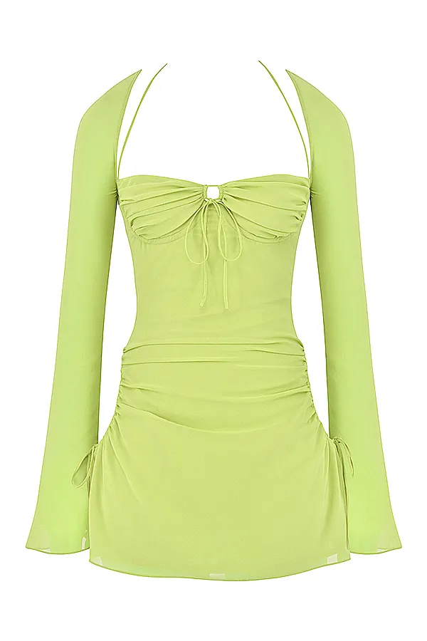 House Of CB BabyLime Chiffon Halter Mini Dress 8211 SALE Lime Women Mini Dresses
