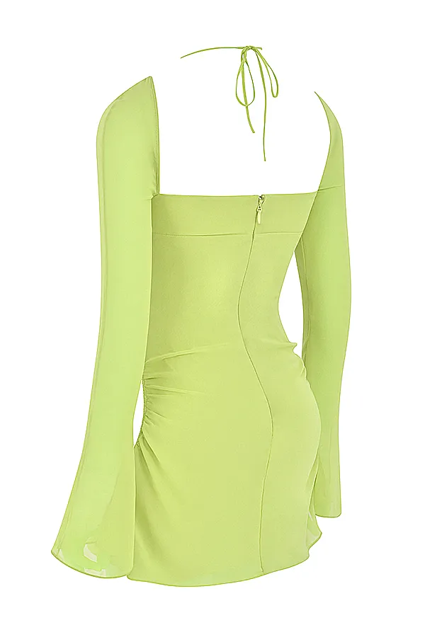 House Of CB BabyLime Chiffon Halter Mini Dress 8211 SALE Lime Women Mini Dresses