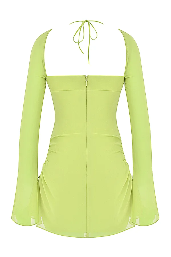 House Of CB BabyLime Chiffon Halter Mini Dress 8211 SALE Lime Women Mini Dresses