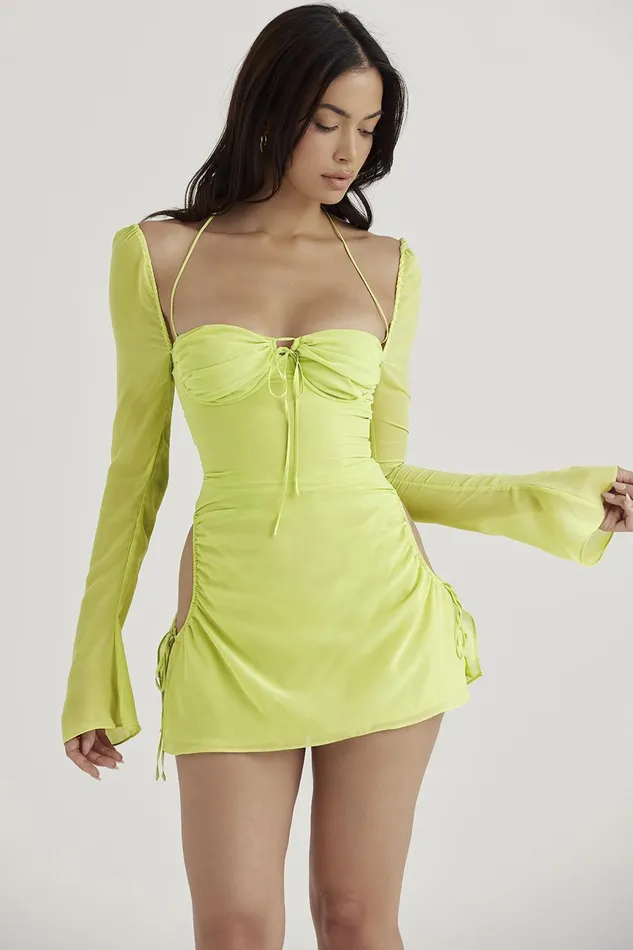 House Of CB BabyLime Chiffon Halter Mini Dress 8211 SALE Lime Women Mini Dresses