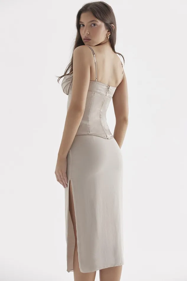House Of CB ChantalChampagne Satin Top Champagne Women Tops