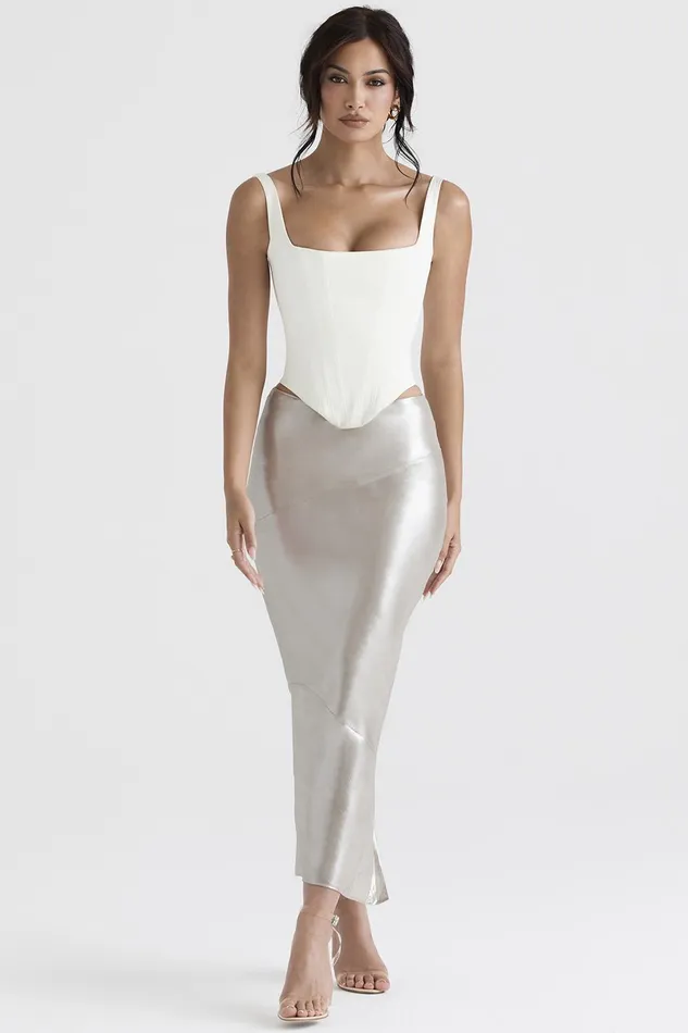 House Of CB ColetteShimmer Champagne Midi Skirt 8211 SALE Shimmer Women Skirts